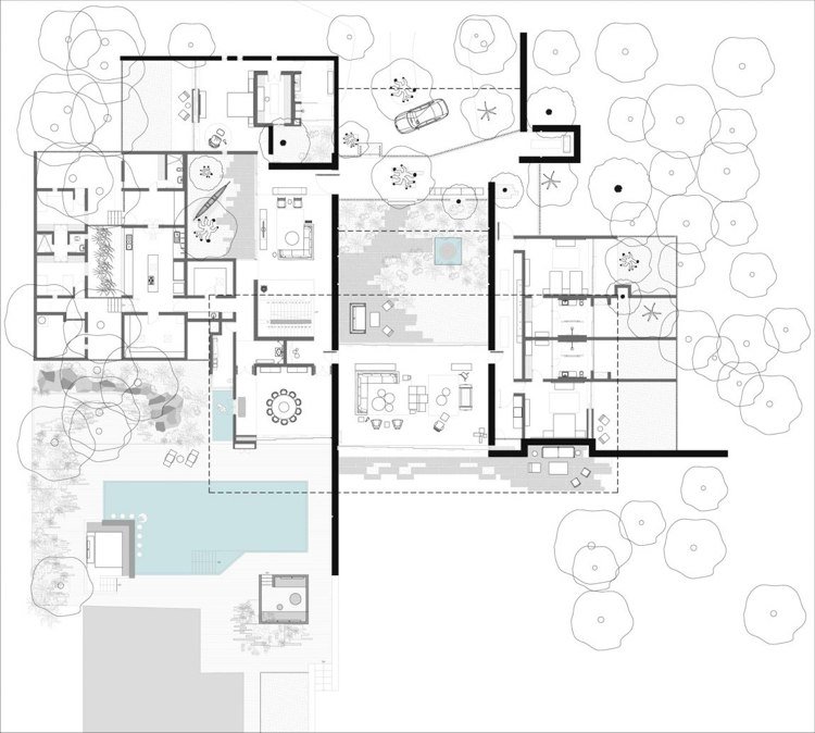 منزل عائلة واحدة مخطط الطابق الأرضي منطقة المعيشة