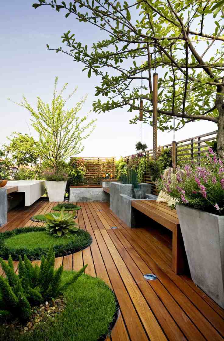 سقف-تراس-تصميم-نباتات-التزيين-خشب-زارع-خرسانة