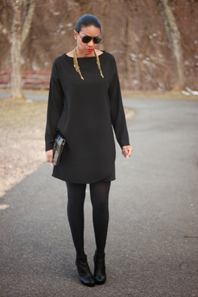 فستان بأكمام طويلة أسود عريض أنيق رسميًا
