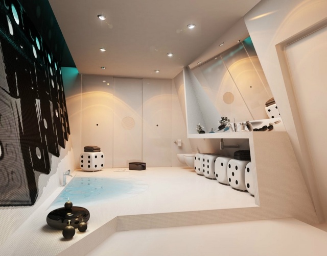تصور مفهوم الحمام ثلاثي الأبعاد - حوض استحمام متكامل بدون إطار