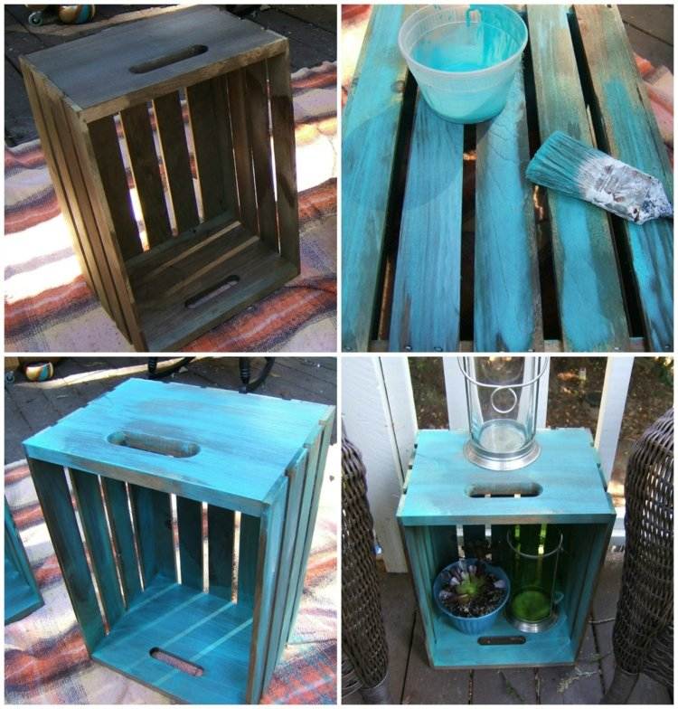 ديكور - تراس - طاولة جانبية - حديقة - خشب - طلاء أزرق
