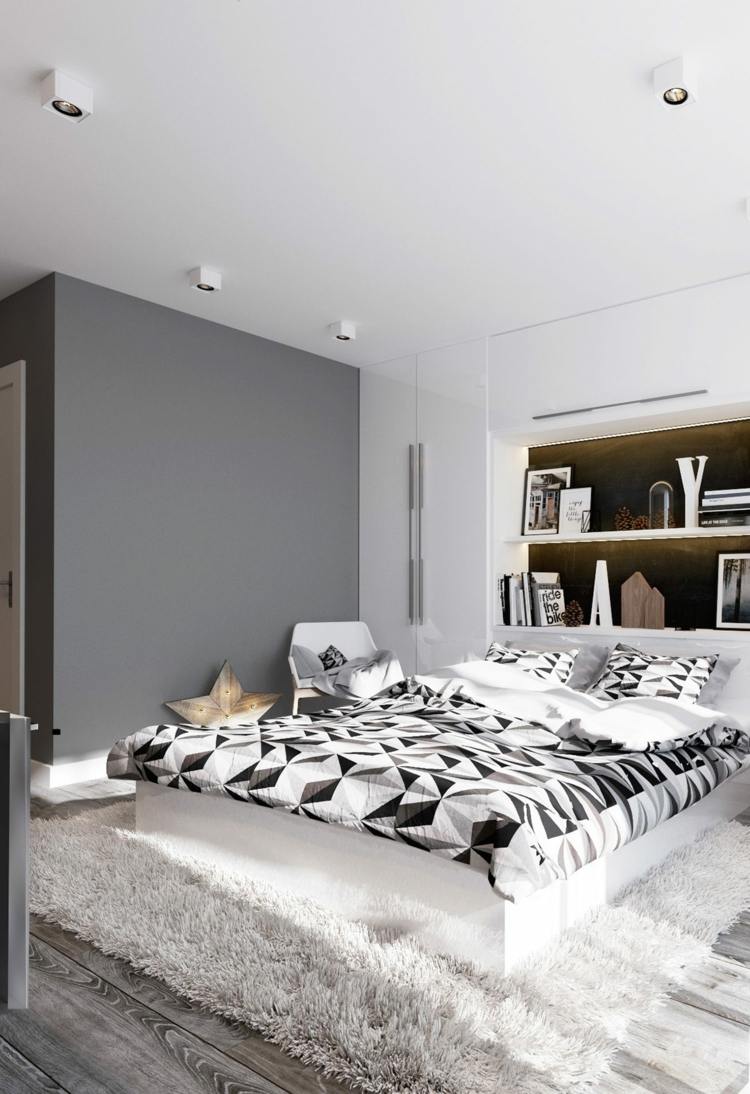 الديكور في غرفة النوم رمادي-خده-تصميم-خشب-اشكال-حروف-منازل-احادي اللون