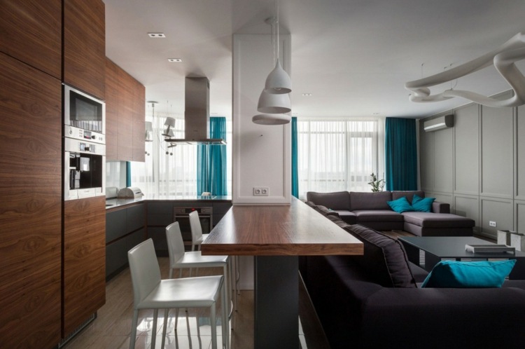 ديكو-أزرق-مفتوح-مطبخ-كونتر-غرفة مقسم فكرة