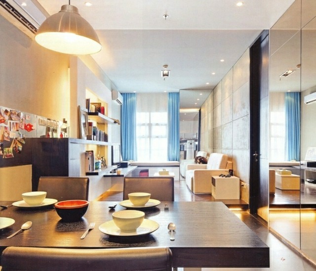 طاولة طعام مرآة مجلس الوزراء تصميم غرفة المعيشة شقة