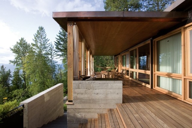 أثاث شرفة الأرضيات الخشبية وضع أفكار تصميم السقف