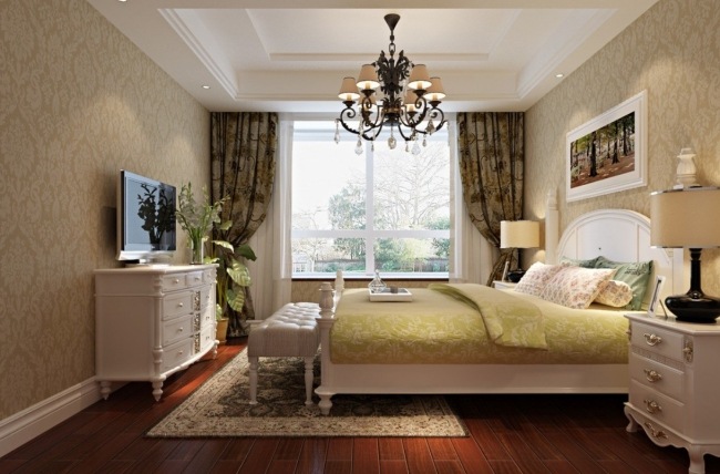 أثاث غرفة النوم الكلاسيكية الجديدة كريم الثريا خلفية