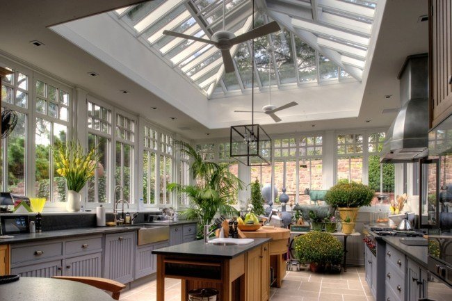 تعيش النباتات الشتوية سقف زجاجي المطبخ