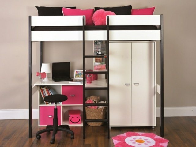 وردي-اللون-وحدات-مربعة-غرفة أطفال-مع-سرير علوي