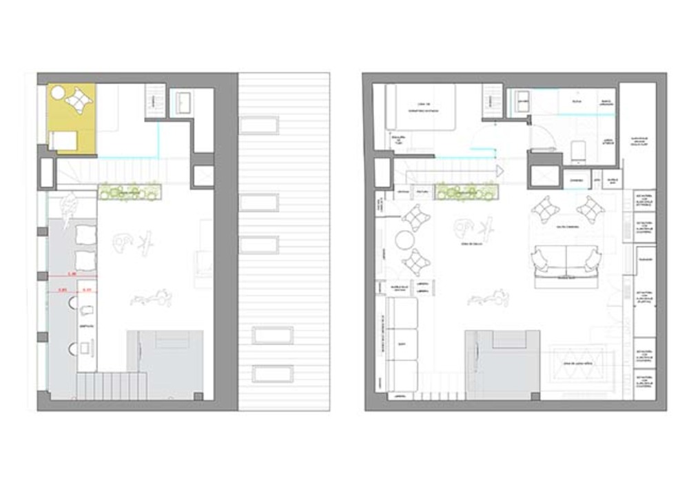 مخطط طابق بنتهاوس مصمم مع مساحة للعب وغرفة نوم وحمام ومنطقة ترفيه