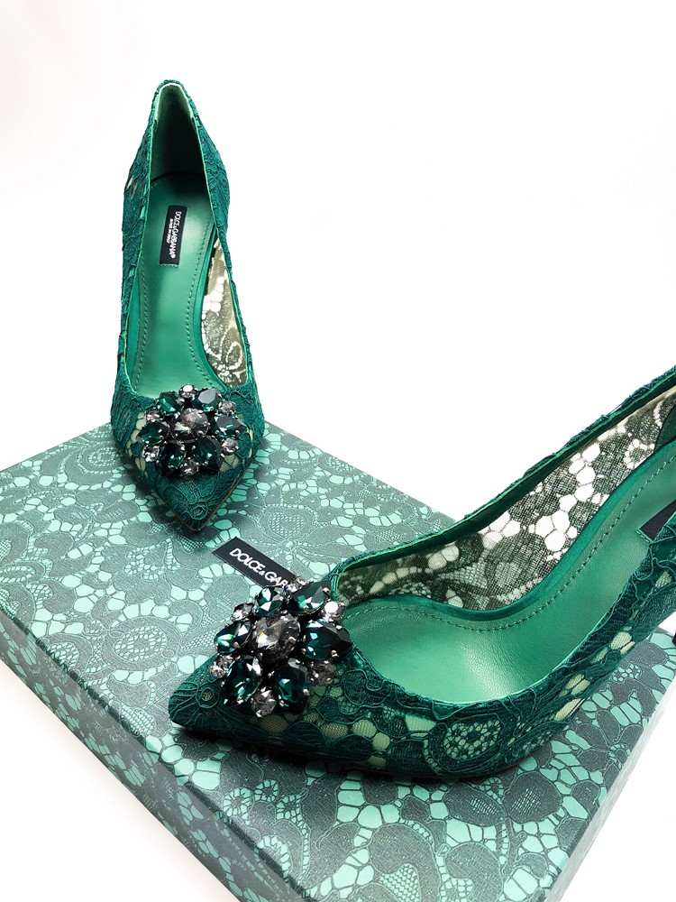 اتجاهات الأحذية المصممة مضخات الزمرد الأخضر إصبع القدم المنسوجة Dolce & amp؛ Gabbana