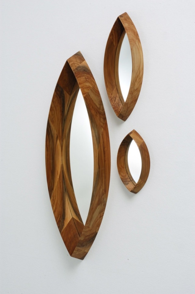 مرآة حائط خشبية عناصر بيضاوية لتزيين الجدران مجموعات فردية