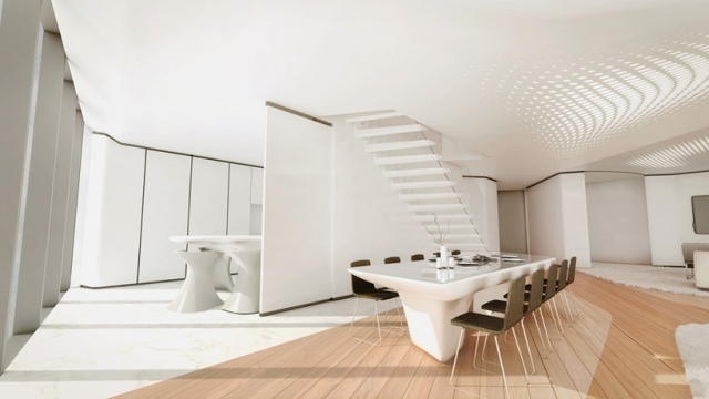 شقة بيضاء ديلوكس زها حديد تصميم داخلي أوبس تاور دبي