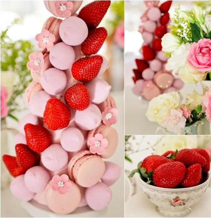 برج الحلوى الفراولة حلوى الزهور الورود ديكو الزفاف