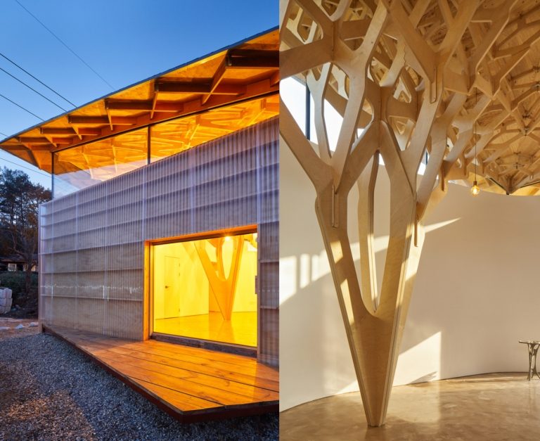 سقف خشبي معلق منزل خشبي أفكار التصميم الحديث