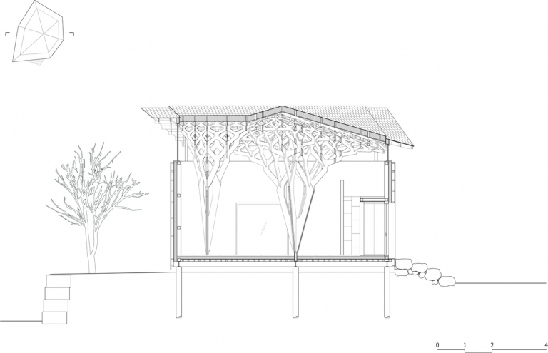 مخطط معلق سقف خشبي عرض الجانب ثلاثة أشجار