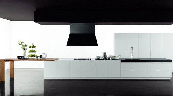الحد الأدنى من المطبخ-Zampieri-Cucine-أسود-أبيض-طاولة خشبية