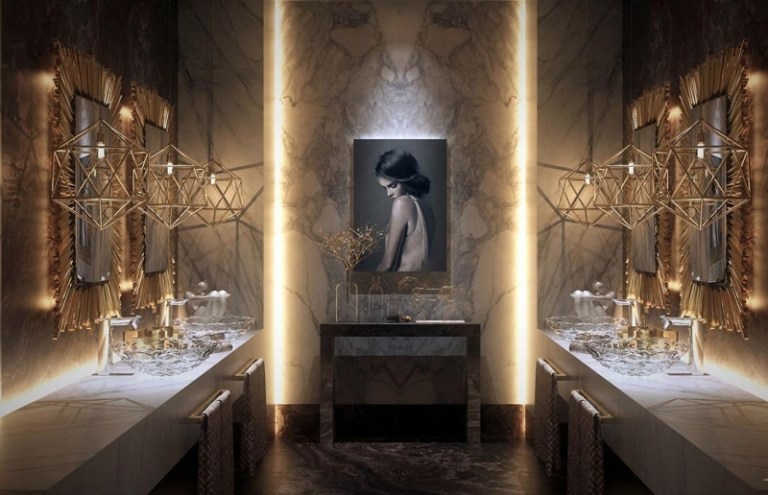 تصميم الحمام - افكار للحمام - تأثيث - رخام - فانيتي - اضاءة