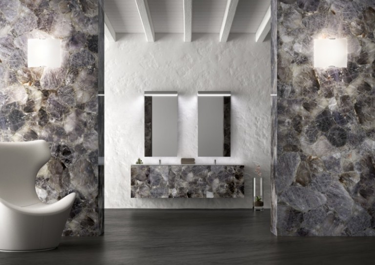 تصميم الحمام - أفكار الحمامات - الفخامة الخالصة - الجدار - أفكار الحجر الطبيعي