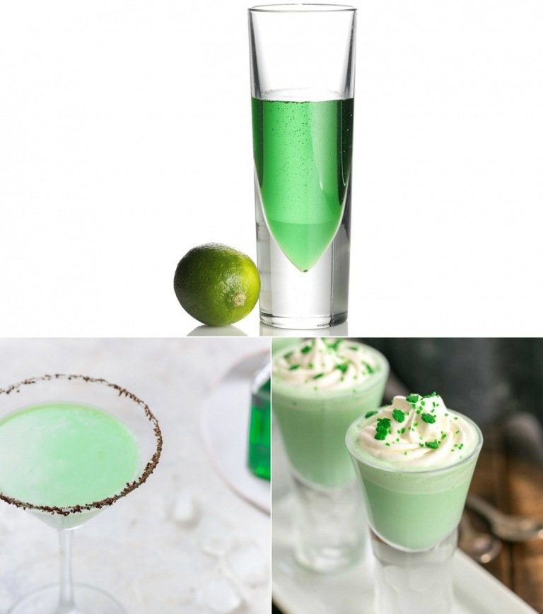وصفات طلقات باللون الأخضر - جندب مع مشروب الكاكاو ، ليكيور بالنعناع
