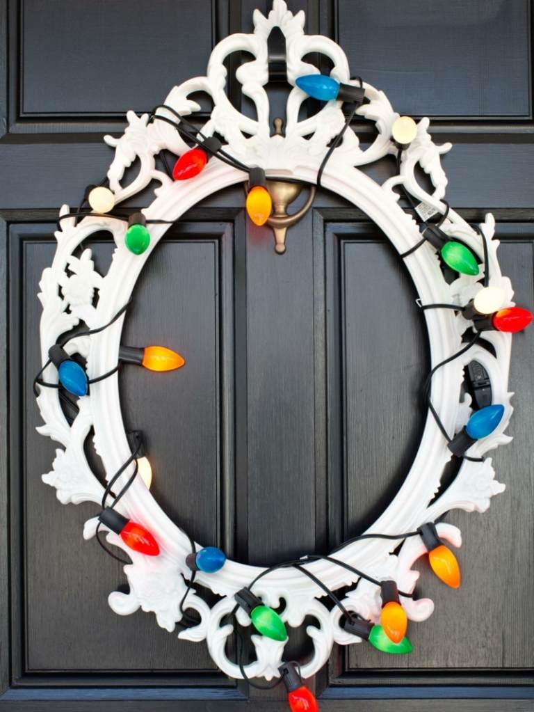 دي الإضاءة لعيد الميلاد تقليد الباب إكليل الإطار خمر أضواء بيضاء ملونة