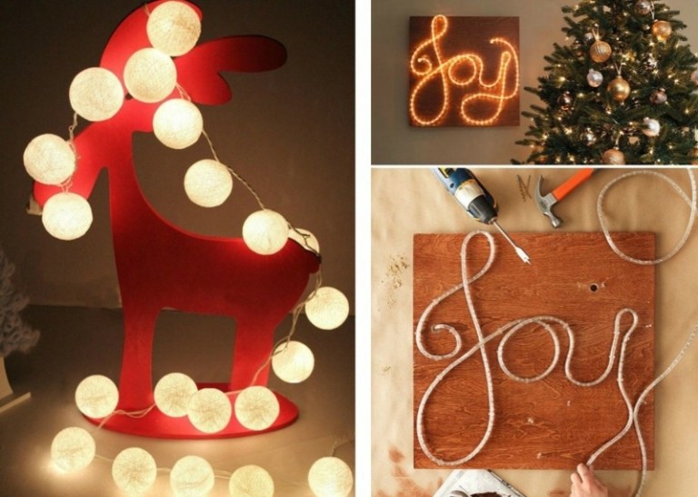 DIY الإضاءة عيد الميلاد الجدار الديكور تفعل ذلك بنفسك الفرح الجنية أضواء الرنة الحديثة
