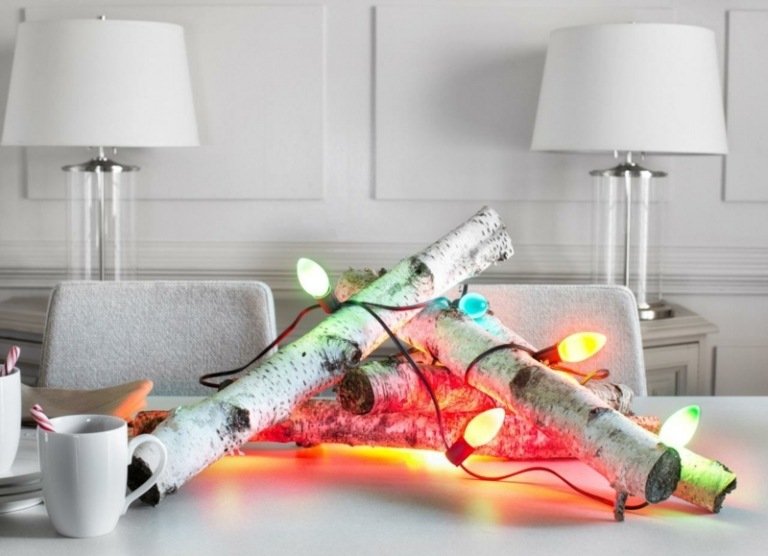 diy الإضاءة عيد الميلاد الاسكندنافية الحديثة فروع البتولا أضواء الجنية الرجعية الملونة