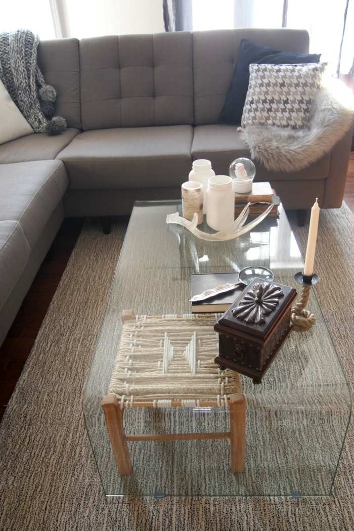 غرفة المعيشة البراز ديي الزجاج طاولة القهوة أريكة ديكو