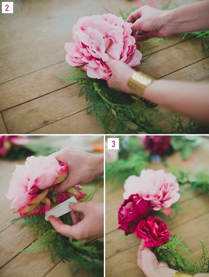 تعليمات DIY اكليلا من الزهور الحرير الفاوانيا الزفاف فكرة الحرفية