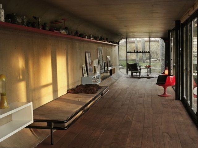 ألواح الأرضية من خشب البلوط تضع أفكار تصميم واجهات زجاجية