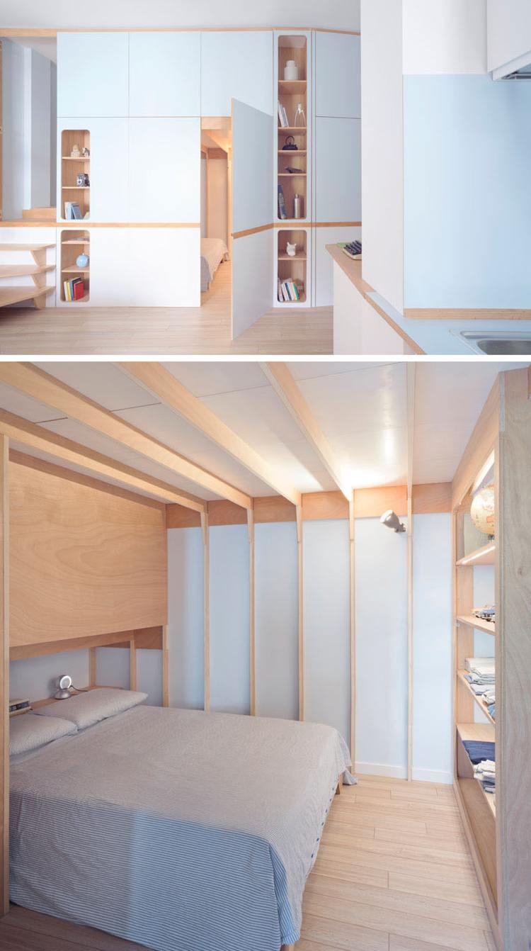 شقة بمساحة 35 متر مربع مع غرفة نوم وخزانة ملابس مدمجة