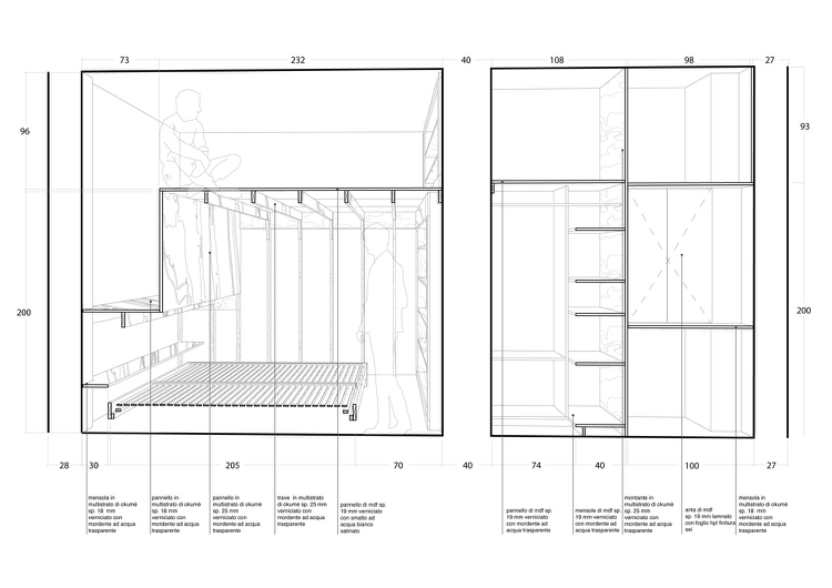 خطة أرضية للشقة 35 متر مربع المقطع العرضي غرفة نوم خزانة ملابس مدمجة
