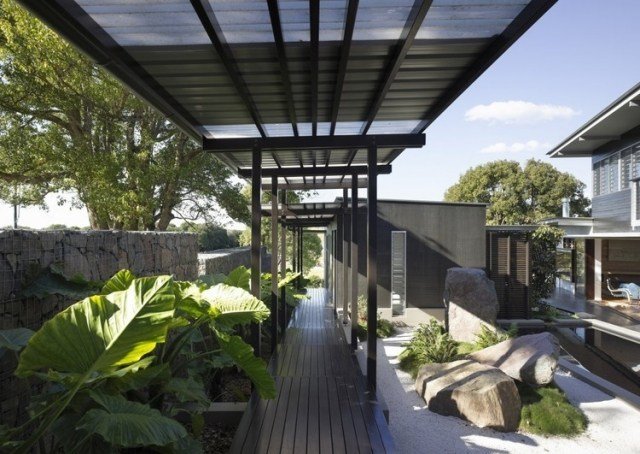 أفكار حديقة تسقيف حديثة تصميم خاصية مدخل المنزل