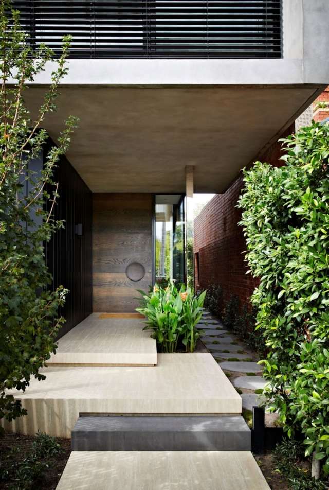 تصميم مدخل المنزل الحديث مظلة حماية الخصوصية للنباتات