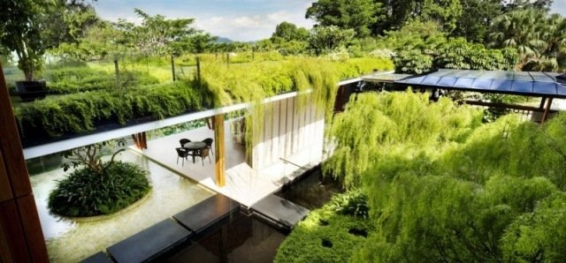 أفكار تصميم مدخل الحديقة - جلوس مجموعة تسقيف - نباتات