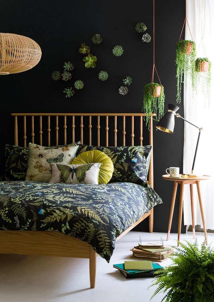 تأثيث غرف النوم النباتية نظرة نباتات تزيين الجدران الفراش