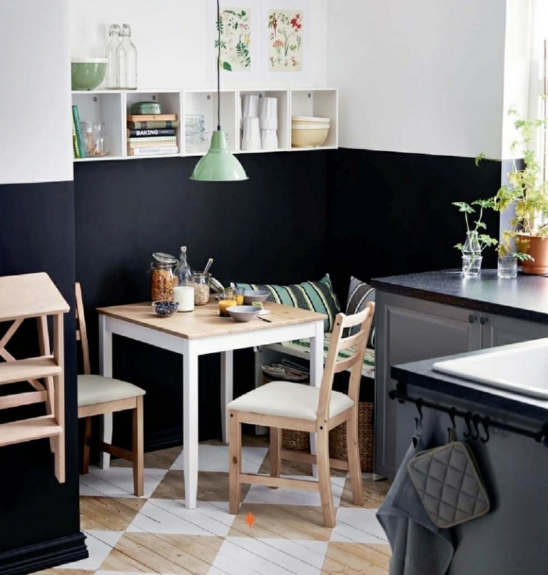 أثاث ركن جلوس مطبخ صغير طاولة طعام باركيه متقلب نمط جدار أسود