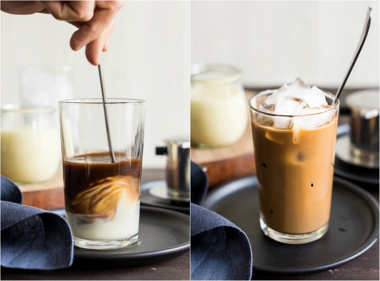 مثلج - قهوة - صنع بنفسك - حليب - قهوة - إضافة - مكعبات ثلج