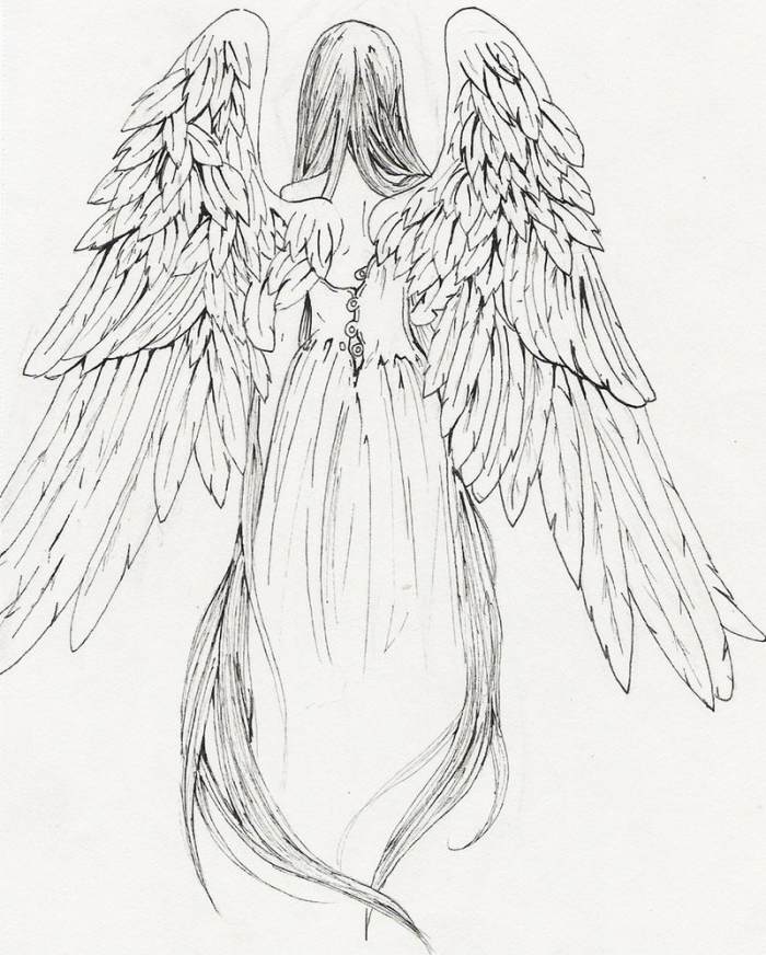 الوشم تصميم فتاة الملاك مع قالب أجنحة