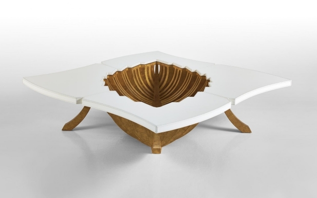 تصميم عصري للطاولة- Sicis Noce-Tavolino أبيض بقاعدة خشبية