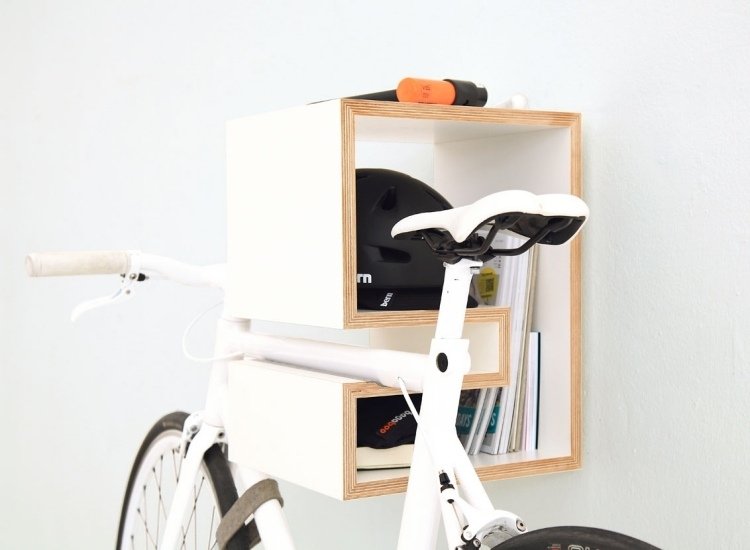 حامل دراجة - حائط - ابني - افكار - رف حائط - تخزين - مساحة - انيق - مبسط - ابيض