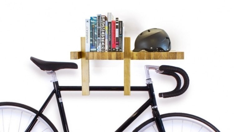 حامل دراجة - جدار - بناء - أفكار - رف خشبي - تخزين - مساحة - إطار عملي