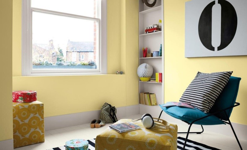 غرفة شبابية ملونة - مسطحة - اصفر - تصميم