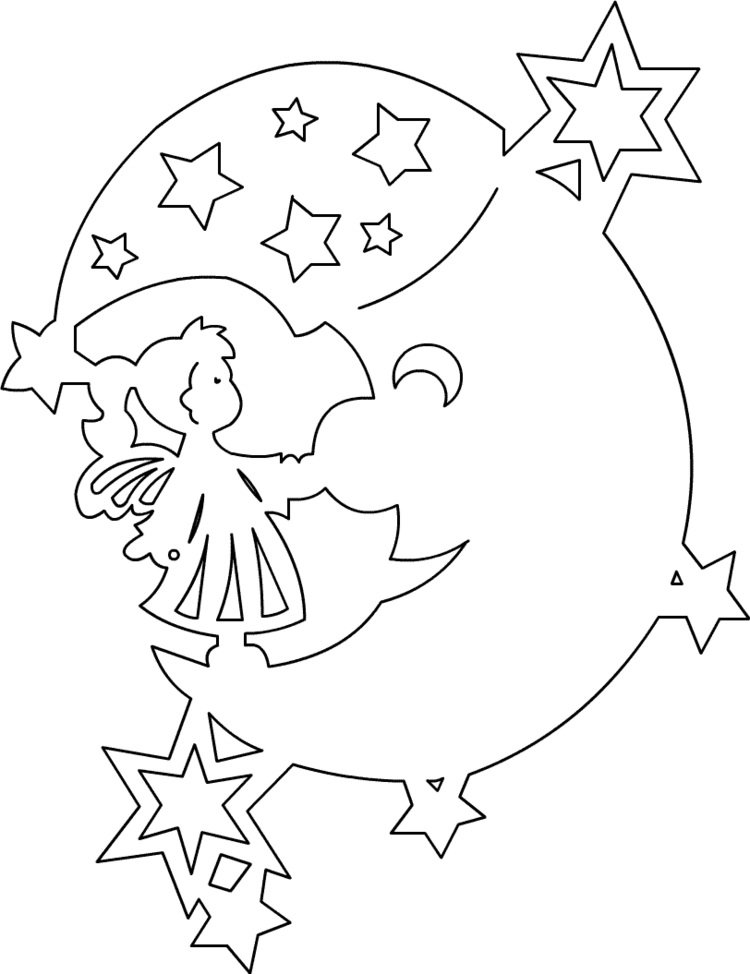 اقطع القمر والملائكة والنجوم بسكين مربع واستخدمها كصورة للنافذة
