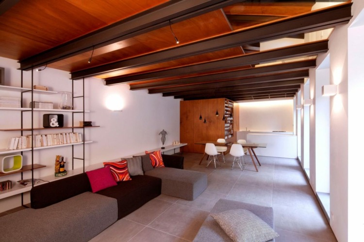 بلاط كبير الحجم لغرفة المعيشة - تصميم - سقف - عوارض فولاذية