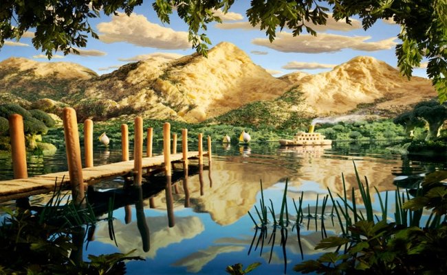 تمثل المناظر الطبيعية العالم الخيالي من عالم كارل وارنر مع جبن البارميزان