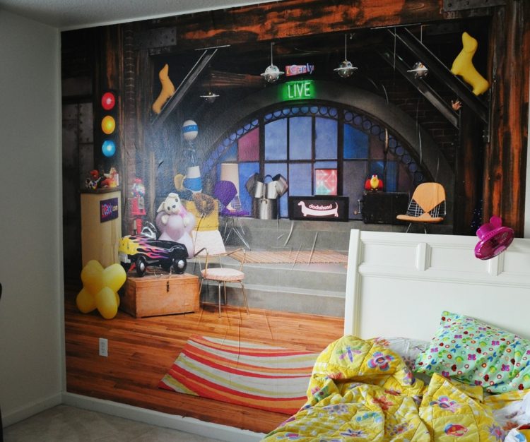 صور-ورق حائط-غرفة-اطفال-فكرة-حديثة-علية-صورة-سرير ابيض