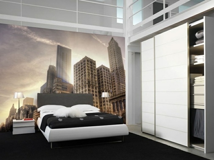 غرف نوم-تصميم-صور-ورق حائط-مع-نيويورك