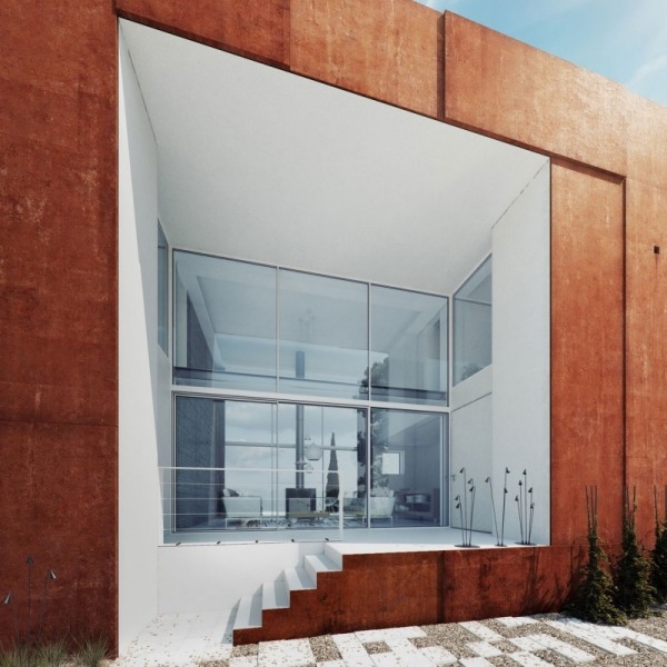تصور معماري ثلاثي الأبعاد لكسوة واجهة الجدار الزجاجي