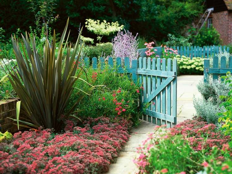 إنشاء حديقة أمامية حديقة - فكرة - أزرق فاتح - سياج حديقة - غطاء أرضي