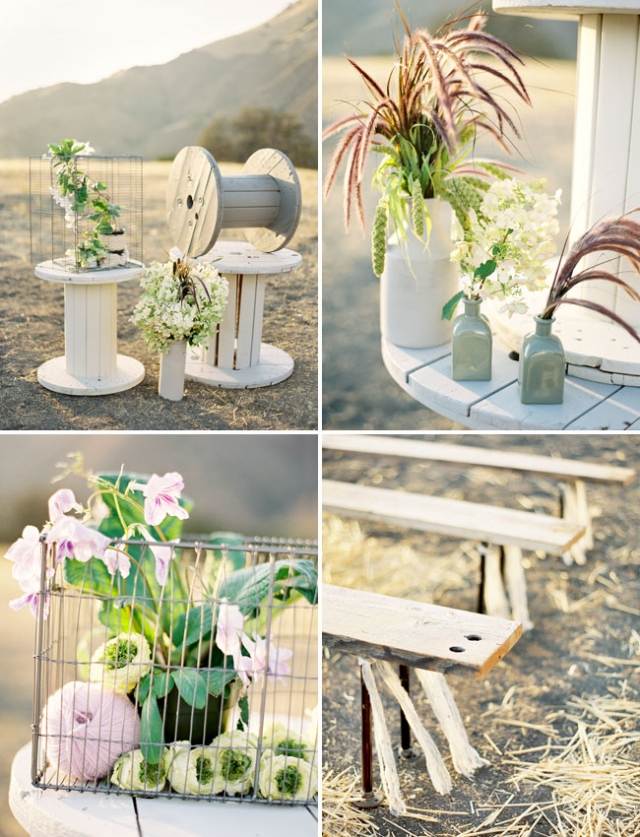 طاولة حديقة مصنوعة من الخشب - بكرة - ريفي - زينة الزفاف
